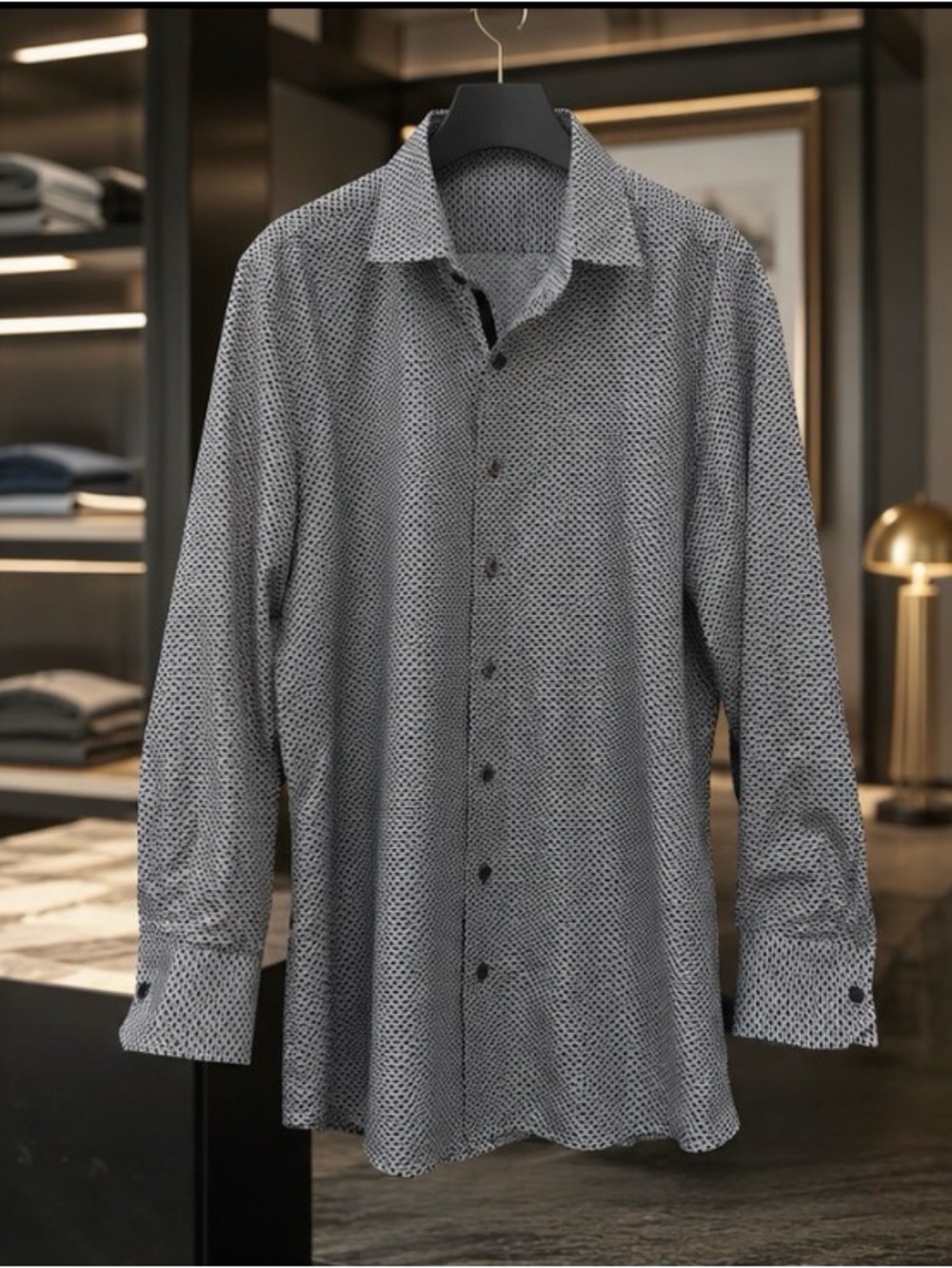 English Laundry Men’s Black & White Geometric Dress Shirt — Size XL